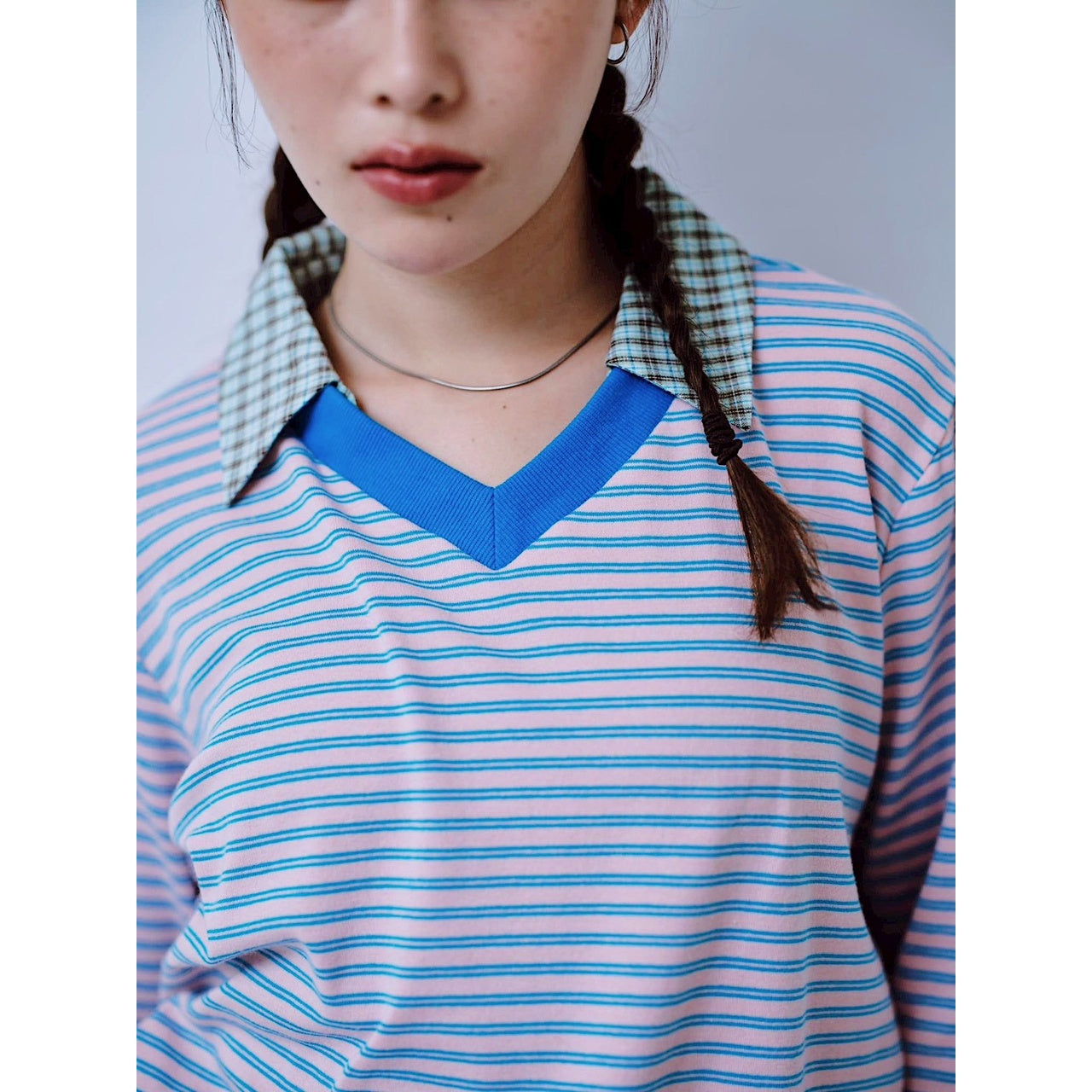 【PRE-ORDER】CHECK COLLAR STRIPED TOP