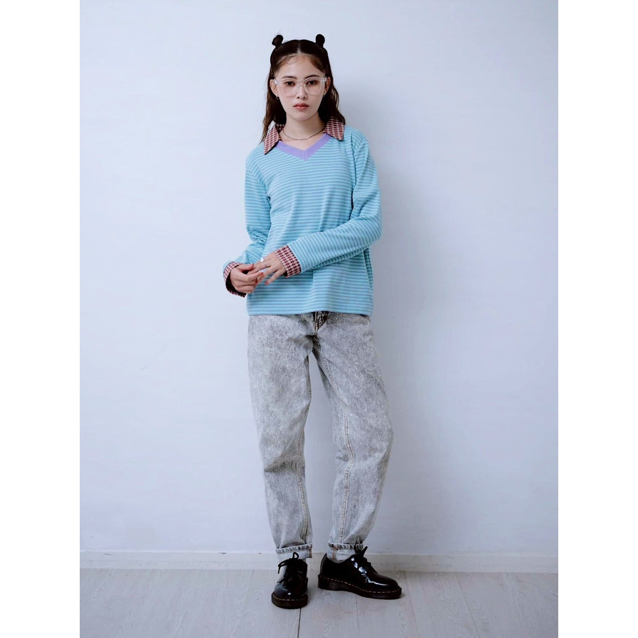 【PRE-ORDER】CHECK COLLAR STRIPED TOP