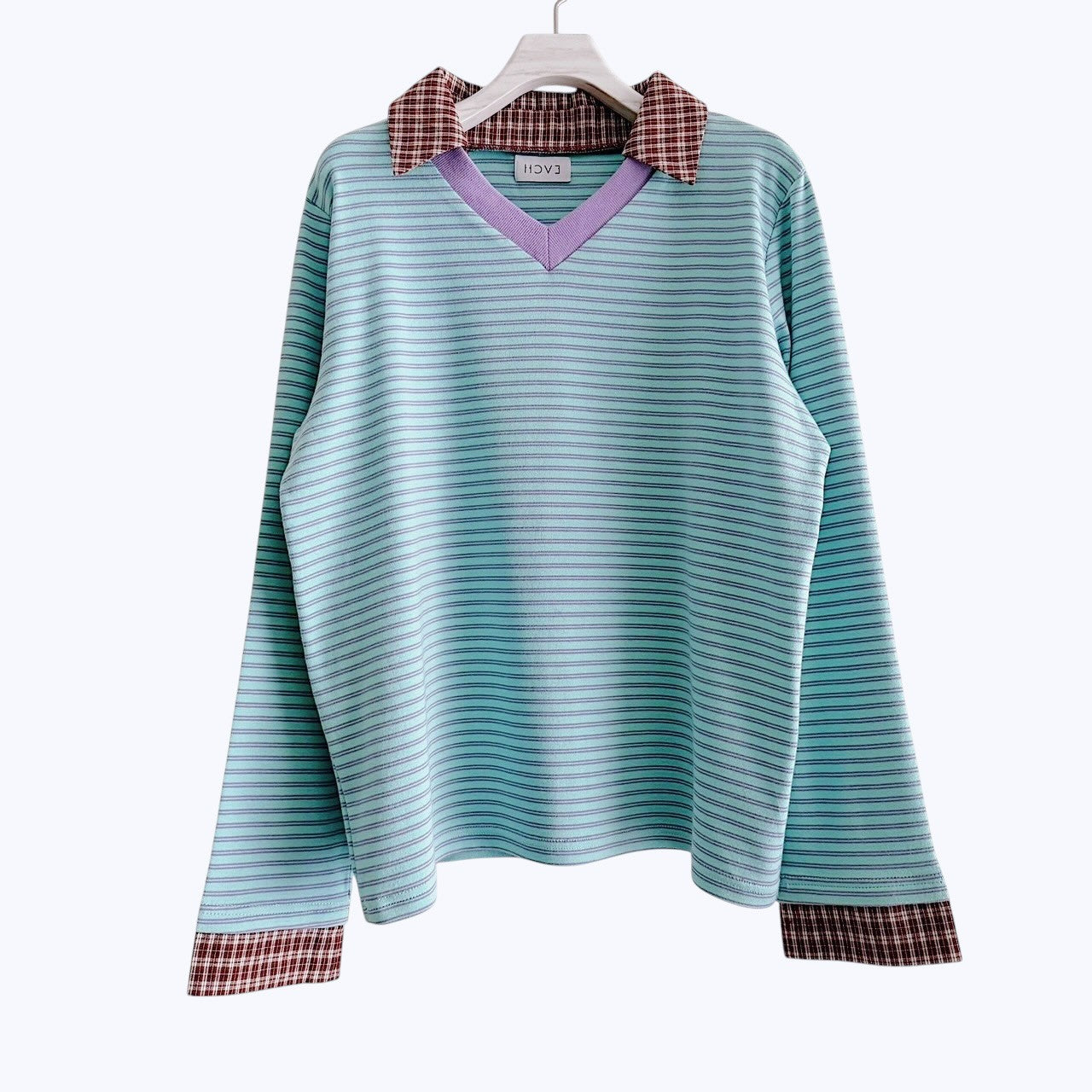 【PRE-ORDER】CHECK COLLAR STRIPED TOP
