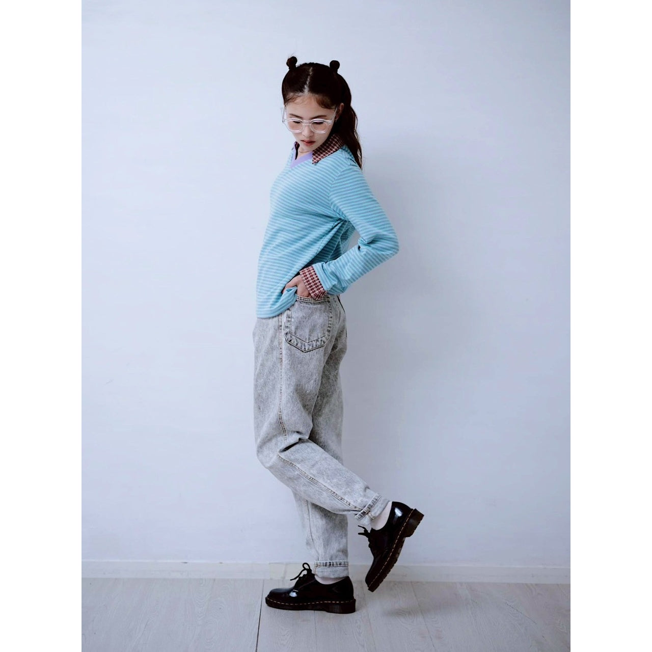 【PRE-ORDER】CHECK COLLAR STRIPED TOP