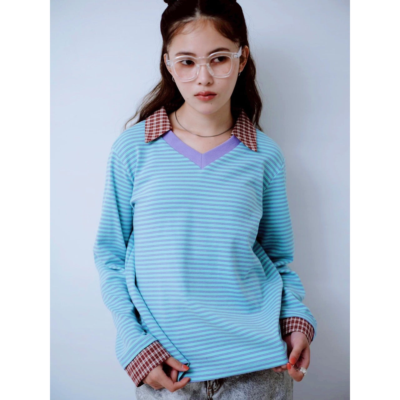 【PRE-ORDER】CHECK COLLAR STRIPED TOP