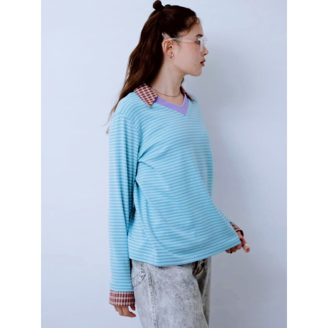【PRE-ORDER】CHECK COLLAR STRIPED TOP