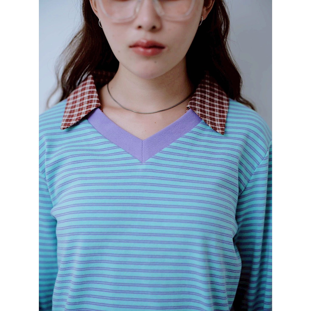 【PRE-ORDER】CHECK COLLAR STRIPED TOP