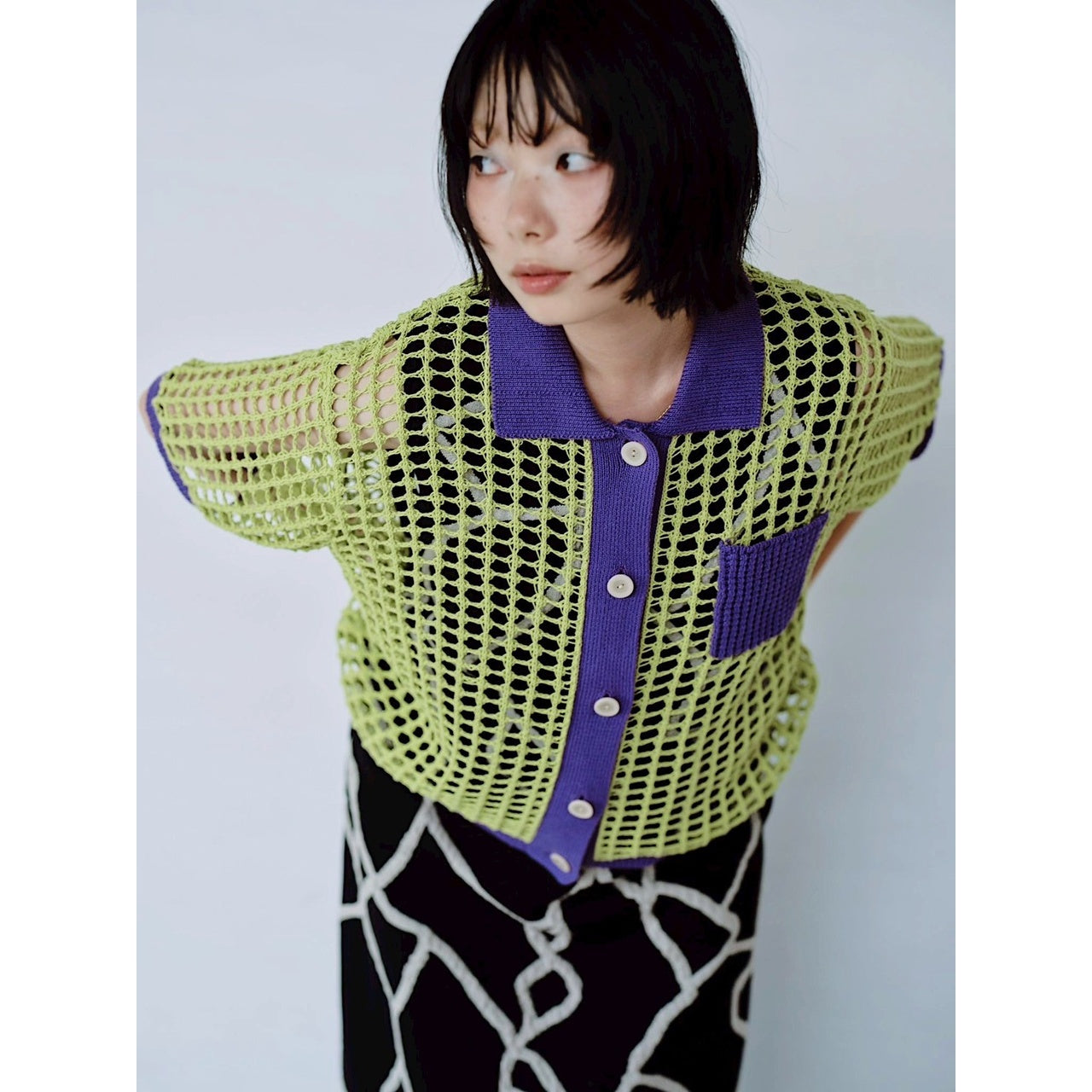 【PRE-ORDER】COLOR TRIM MESH KNIT CARDIGAN