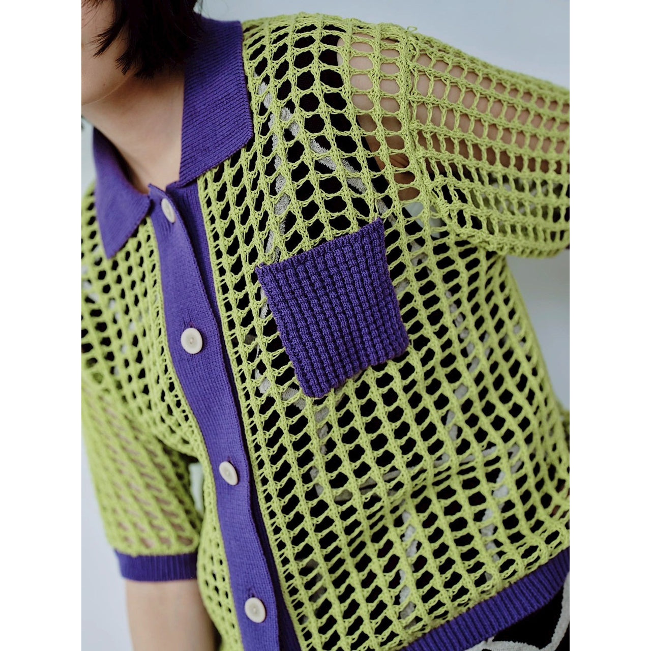 【PRE-ORDER】COLOR TRIM MESH KNIT CARDIGAN