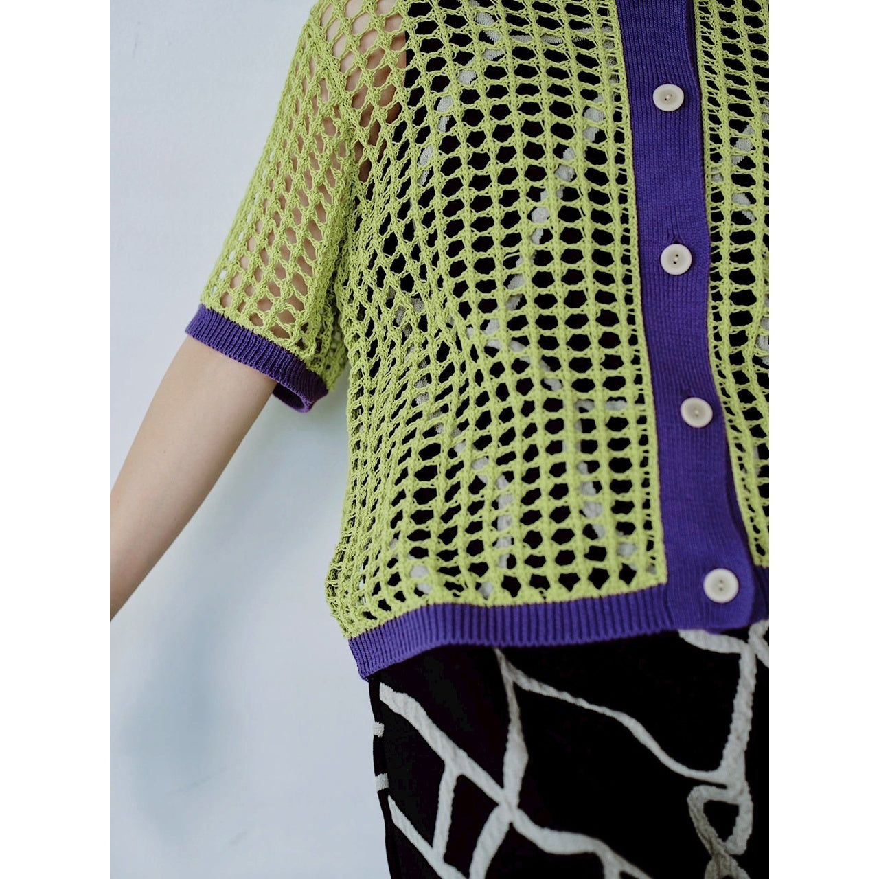 【PRE-ORDER】COLOR TRIM MESH KNIT CARDIGAN