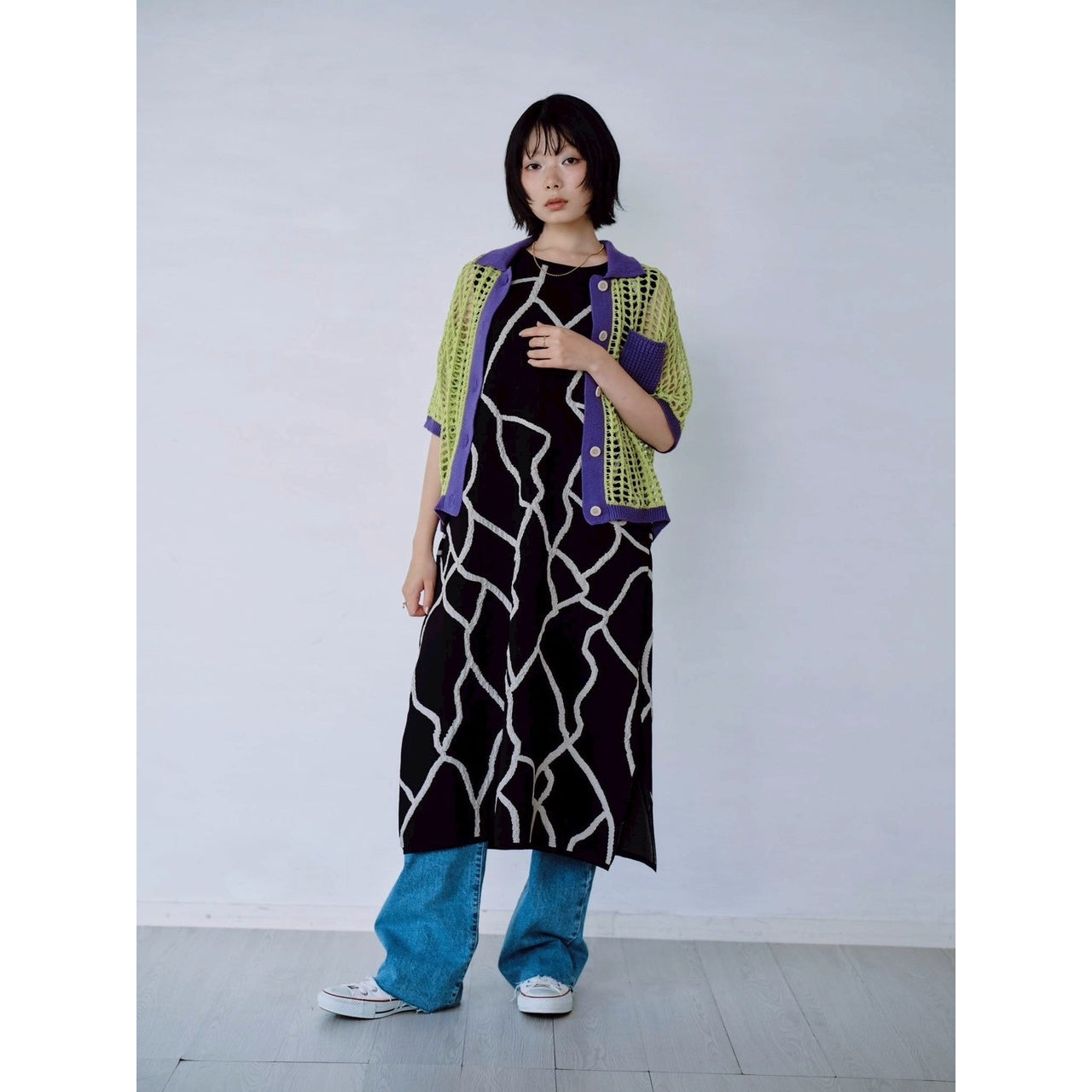 【PRE-ORDER】COLOR TRIM MESH KNIT CARDIGAN