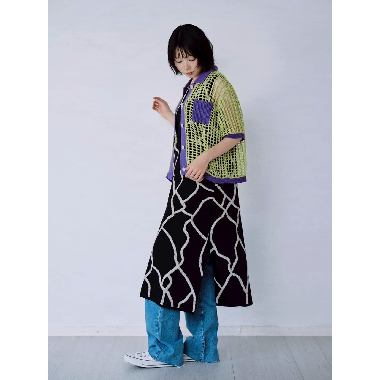 【PRE-ORDER】COLOR TRIM MESH KNIT CARDIGAN