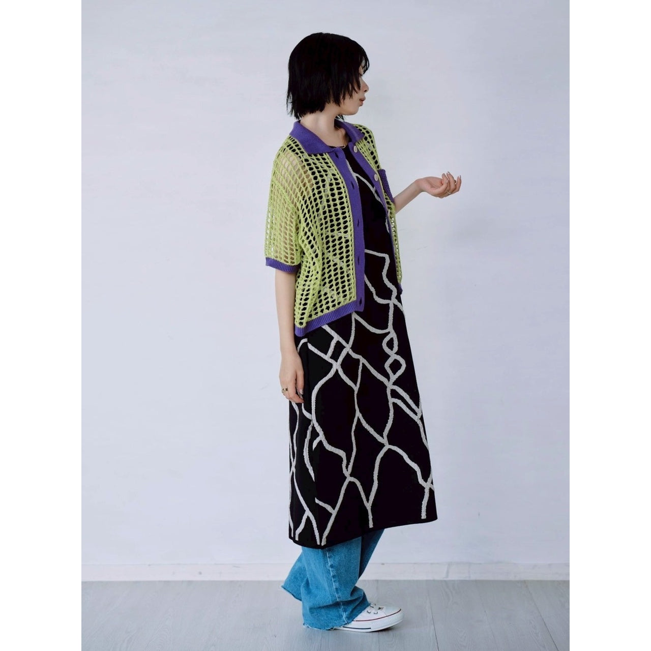 【PRE-ORDER】COLOR TRIM MESH KNIT CARDIGAN