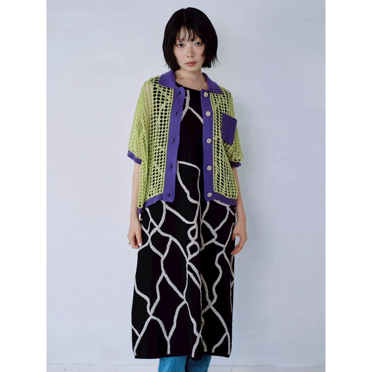 【PRE-ORDER】COLOR TRIM MESH KNIT CARDIGAN