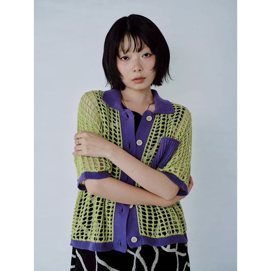 【PRE-ORDER】COLOR TRIM MESH KNIT CARDIGAN
