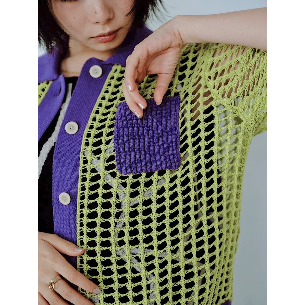 【PRE-ORDER】COLOR TRIM MESH KNIT CARDIGAN