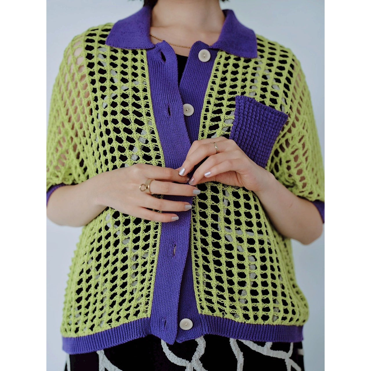【PRE-ORDER】COLOR TRIM MESH KNIT CARDIGAN