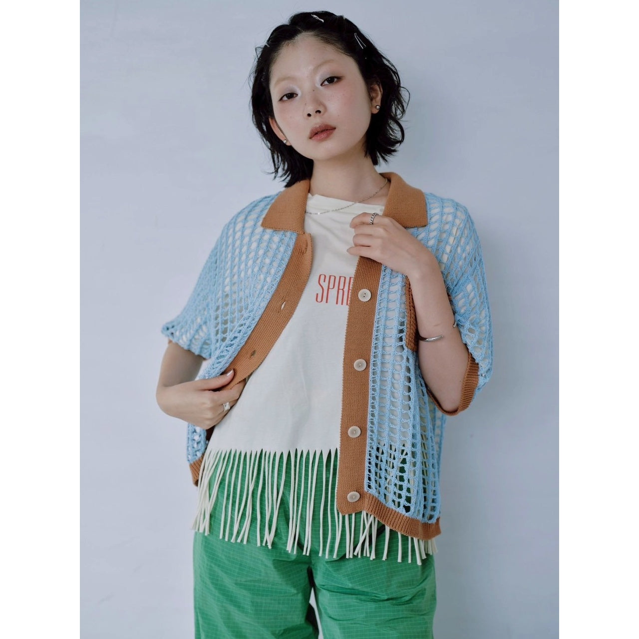 【PRE-ORDER】COLOR TRIM MESH KNIT CARDIGAN