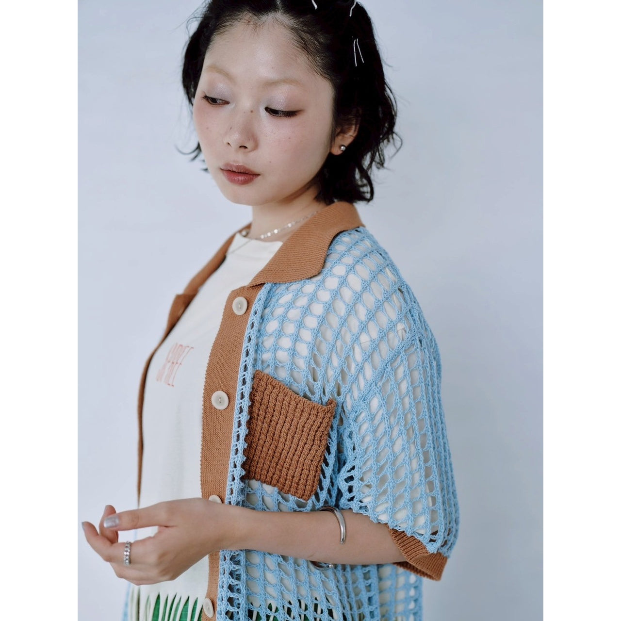 【PRE-ORDER】COLOR TRIM MESH KNIT CARDIGAN