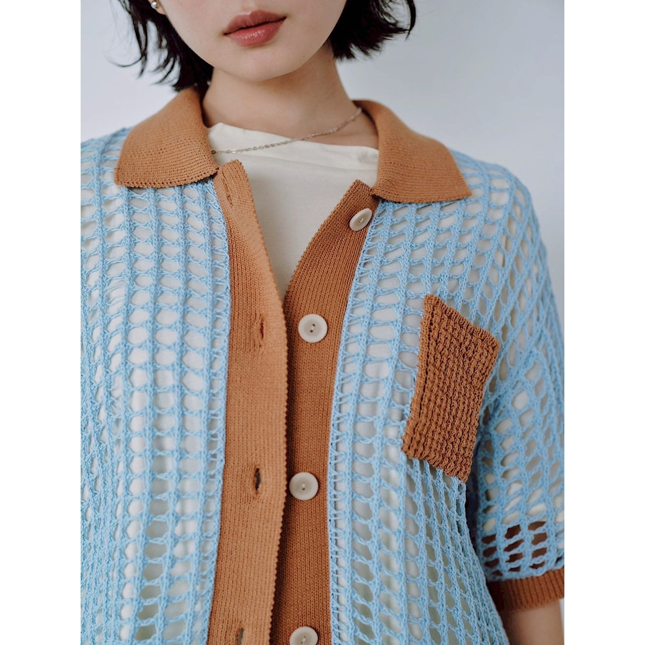 【PRE-ORDER】COLOR TRIM MESH KNIT CARDIGAN