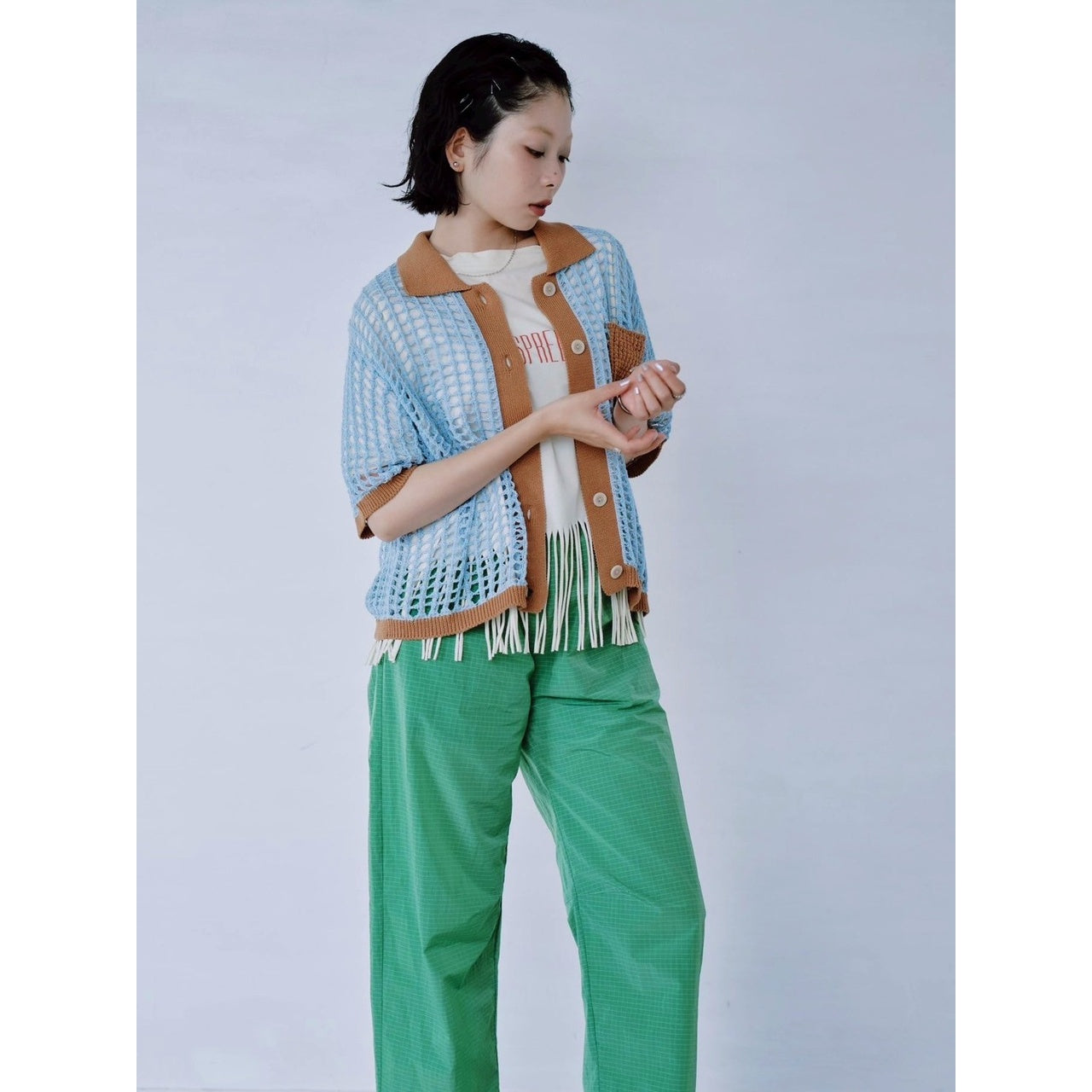 【PRE-ORDER】COLOR TRIM MESH KNIT CARDIGAN