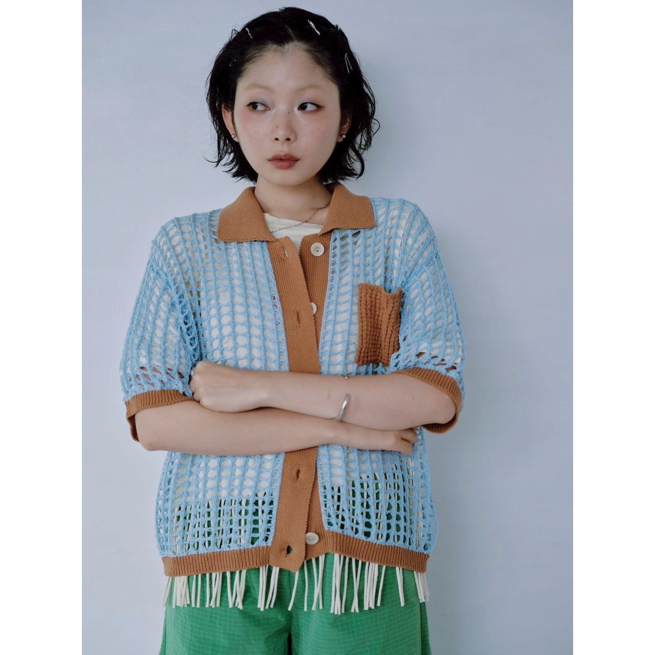【PRE-ORDER】COLOR TRIM MESH KNIT CARDIGAN