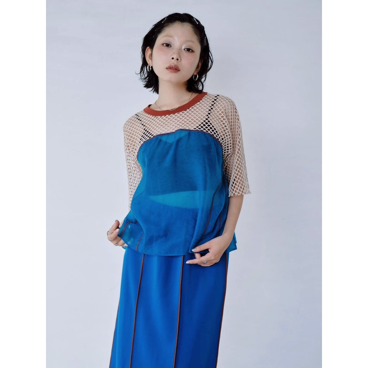 PRE-ORDER】COLOR BLOCK SHEER MESH TOP – HCAE ONLINE STORE