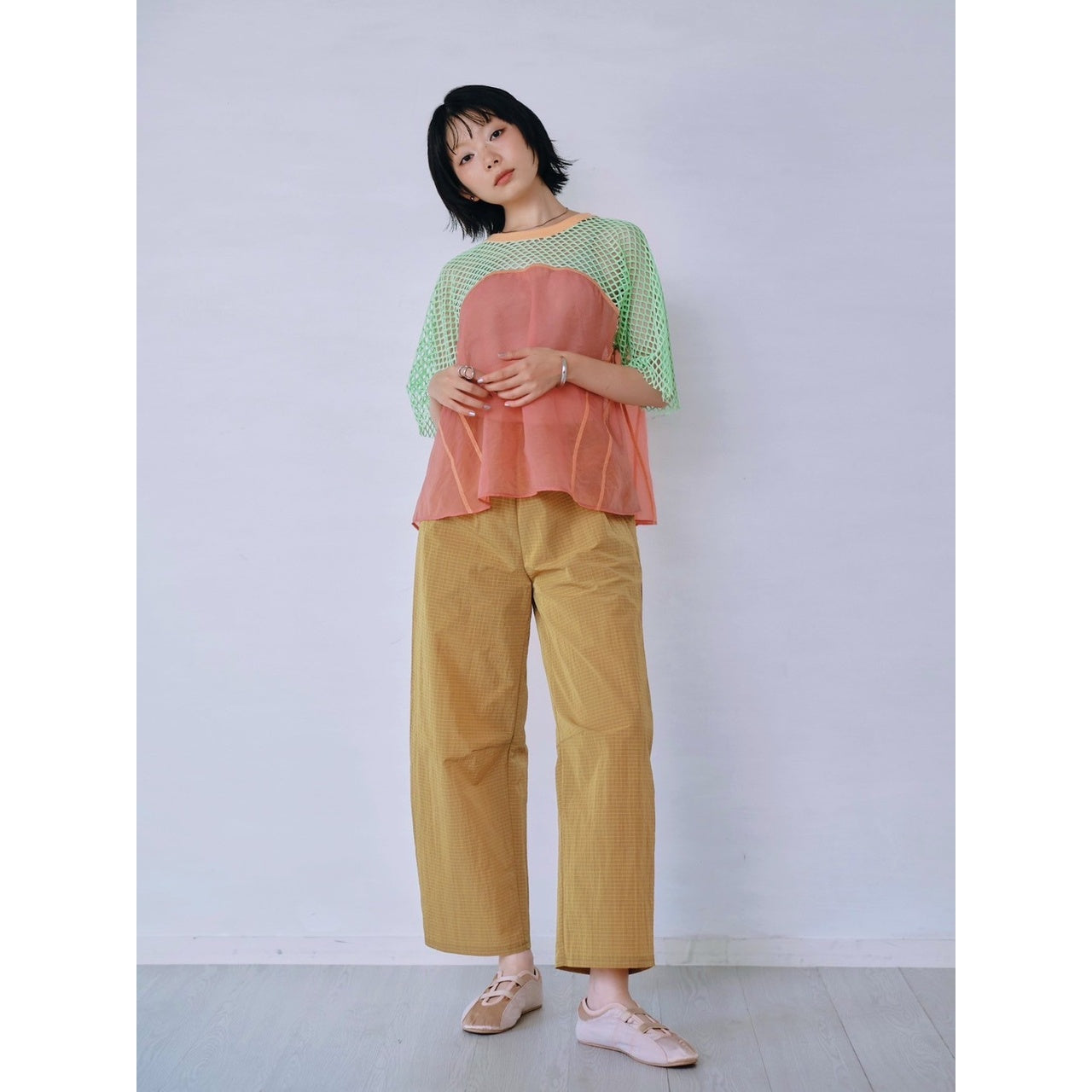 【PRE-ORDER】COLOR BLOCK SHEER MESH TOP