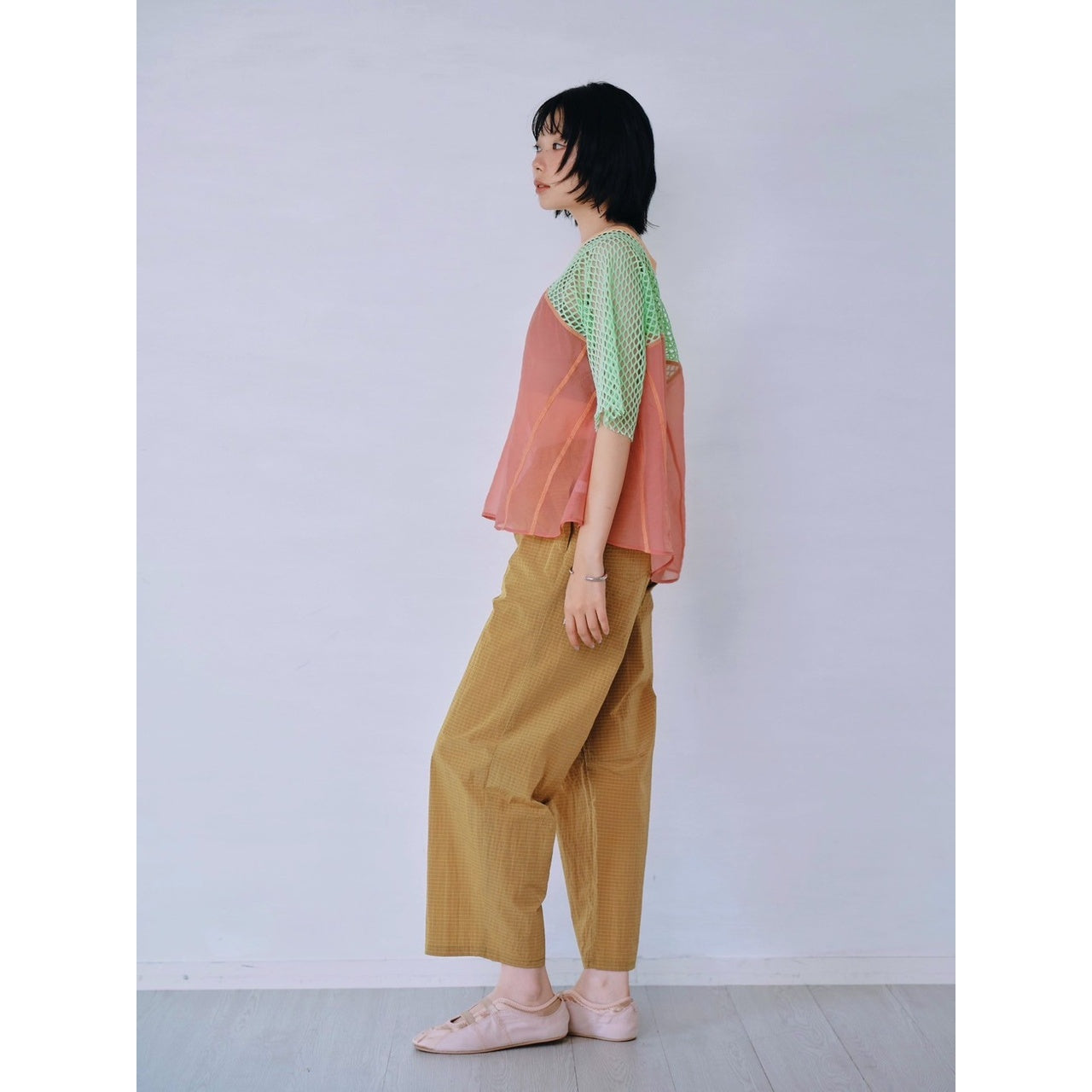 【PRE-ORDER】COLOR BLOCK SHEER MESH TOP