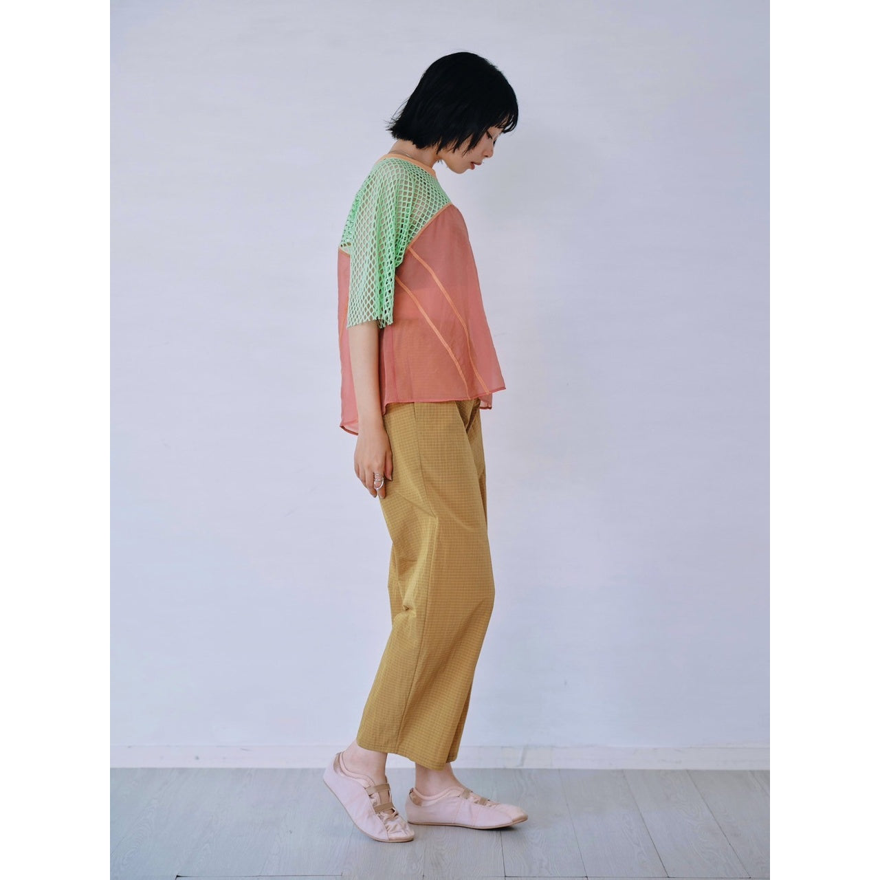 【PRE-ORDER】COLOR BLOCK SHEER MESH TOP