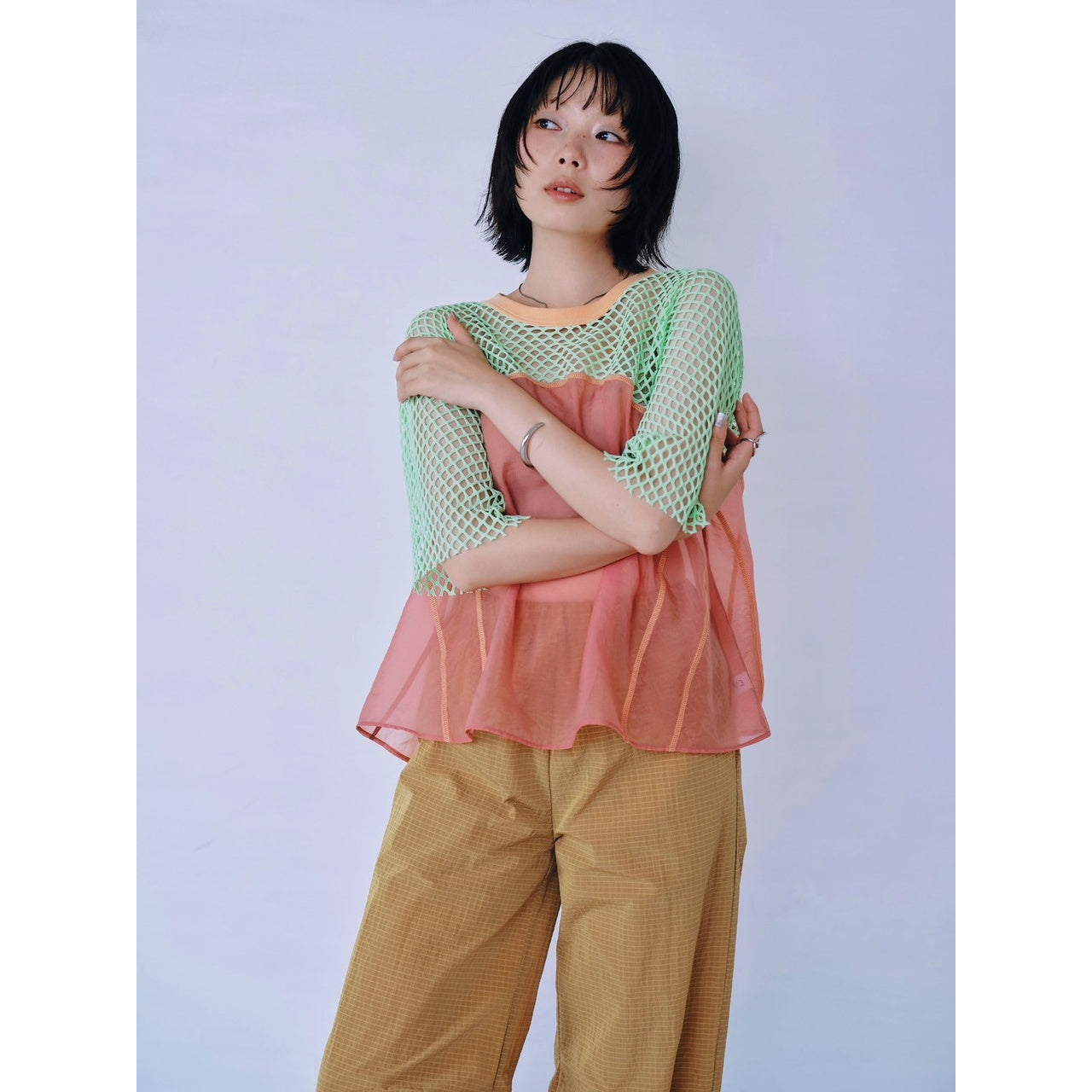 【PRE-ORDER】COLOR BLOCK SHEER MESH TOP