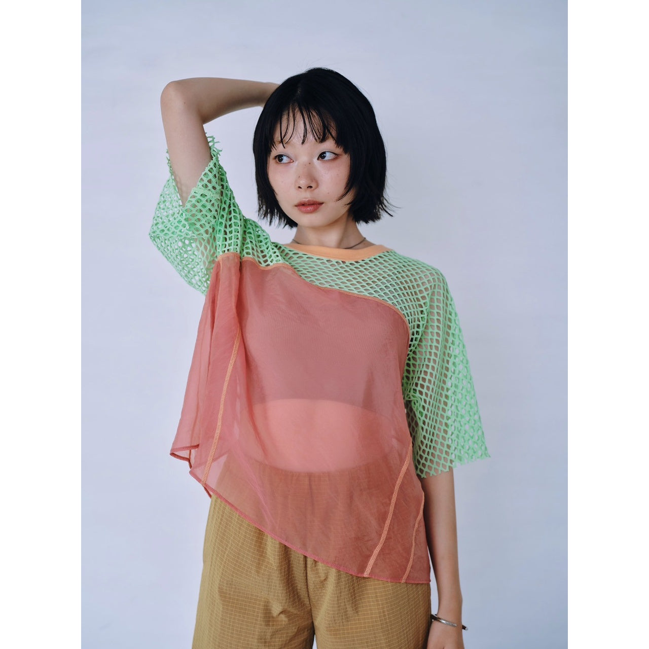 【PRE-ORDER】COLOR BLOCK SHEER MESH TOP