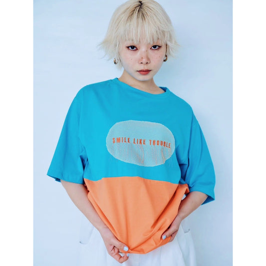 【PRE-ORDER】BICOLOR MESH EMBROIDERY T-SHIRT
