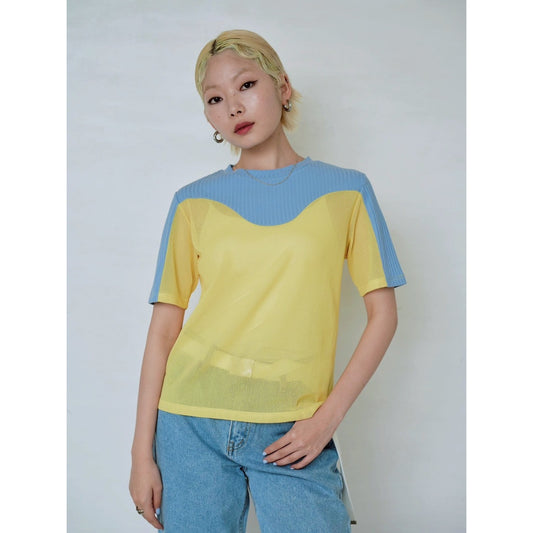 【PRE-ORDER】COLOR BLOCK RIB & MESH TOP