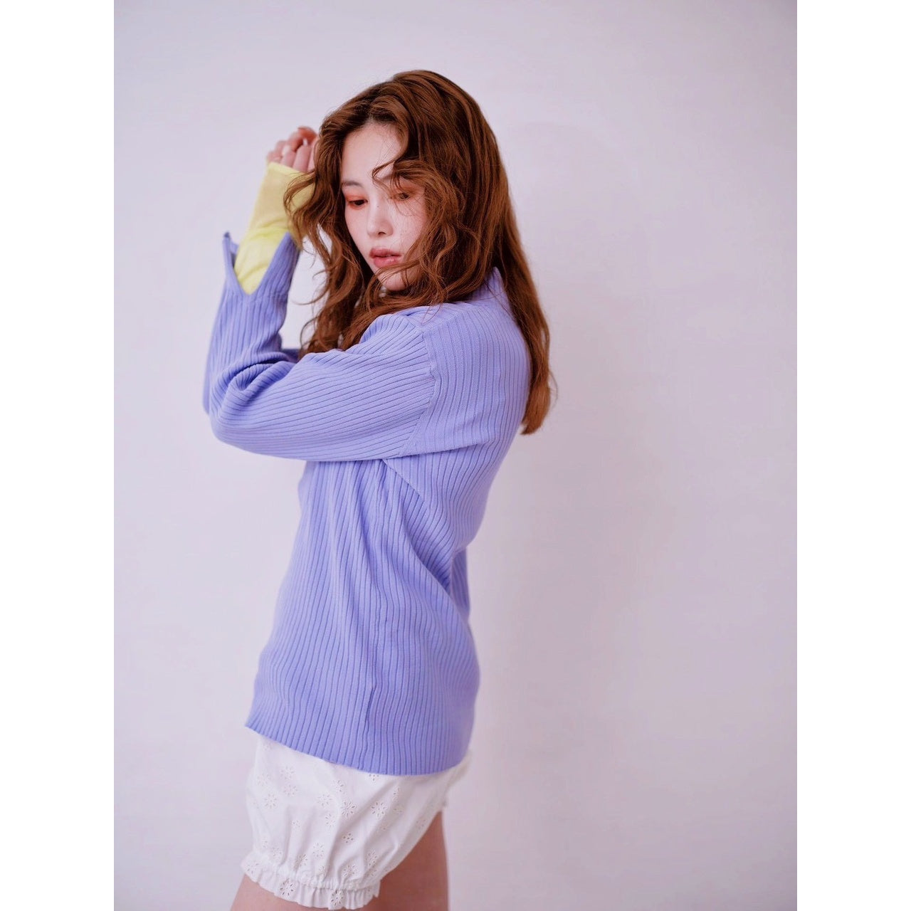 【ONLINE EXCLUSIVE】CONTRAST CUFF ZIP RIB KNIT CARDIGAN