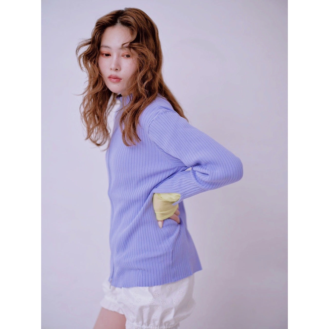 【ONLINE EXCLUSIVE】CONTRAST CUFF ZIP RIB KNIT CARDIGAN