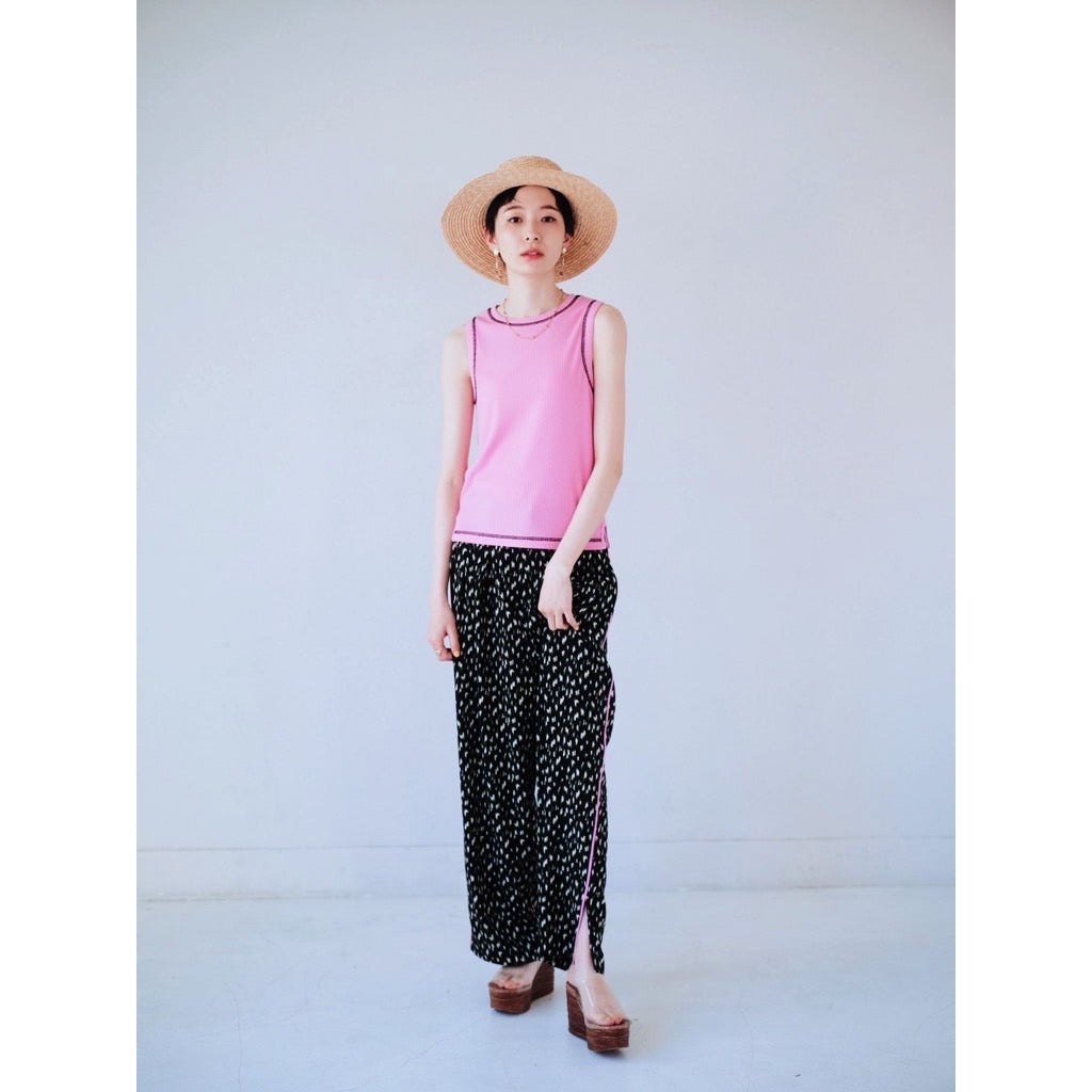 CONTRAST PIPING WIDE PANTS