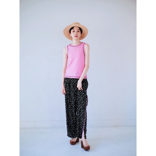 CONTRAST PIPING WIDE PANTS