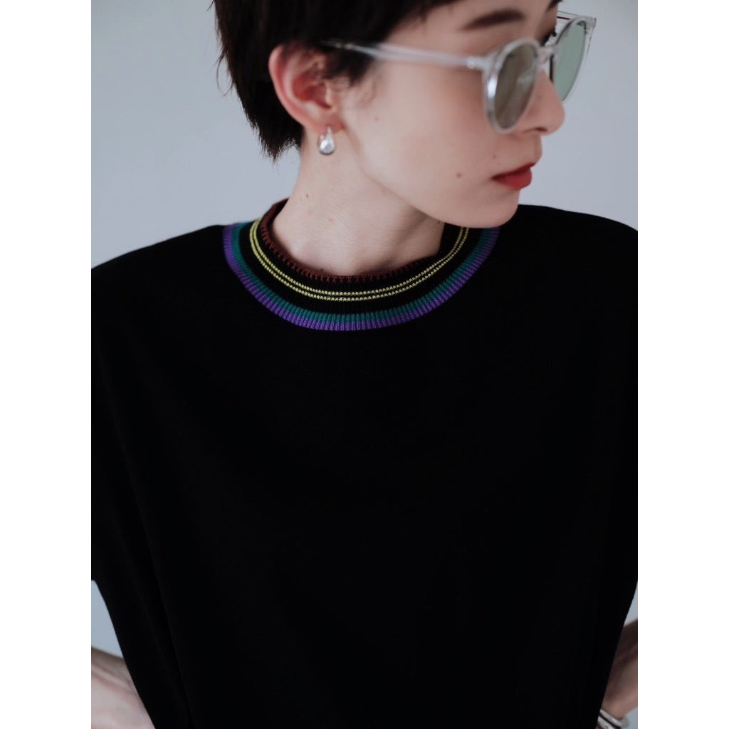 KNIT COLLAR T-SHIRT