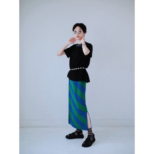STRIPED KNIT SKIRT