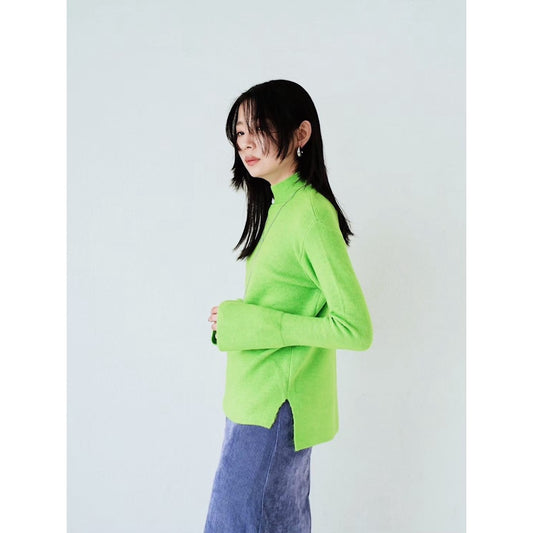 HIGH NECK PUFF SLEEVE KNIT TOP