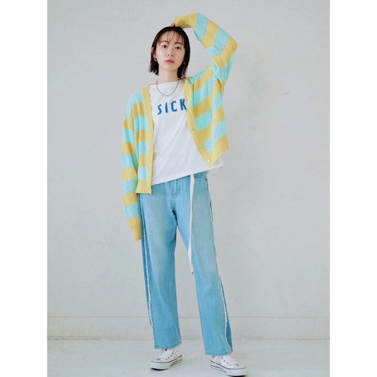 WIDE STRIPE KNIT CARDIGAN