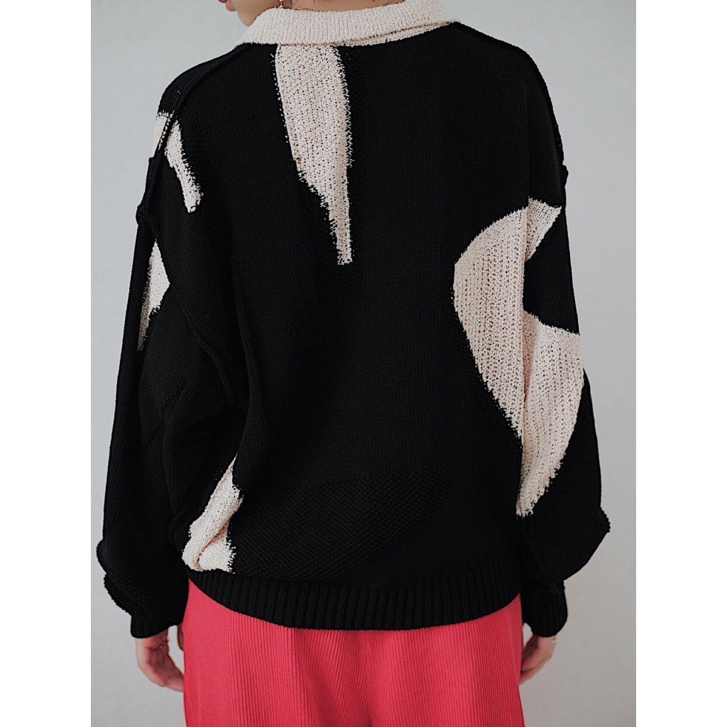 COLOR BLOCK HALF ZIP KNIT TOP