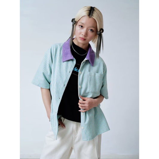 STRIPE PATTERN PILE SHIRT