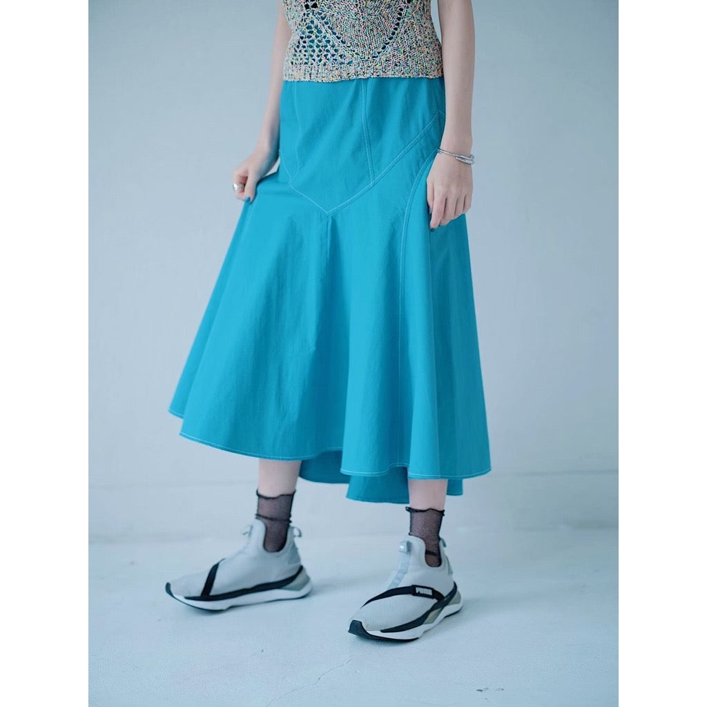 CONTRAST STITCH FLARE SKIRT