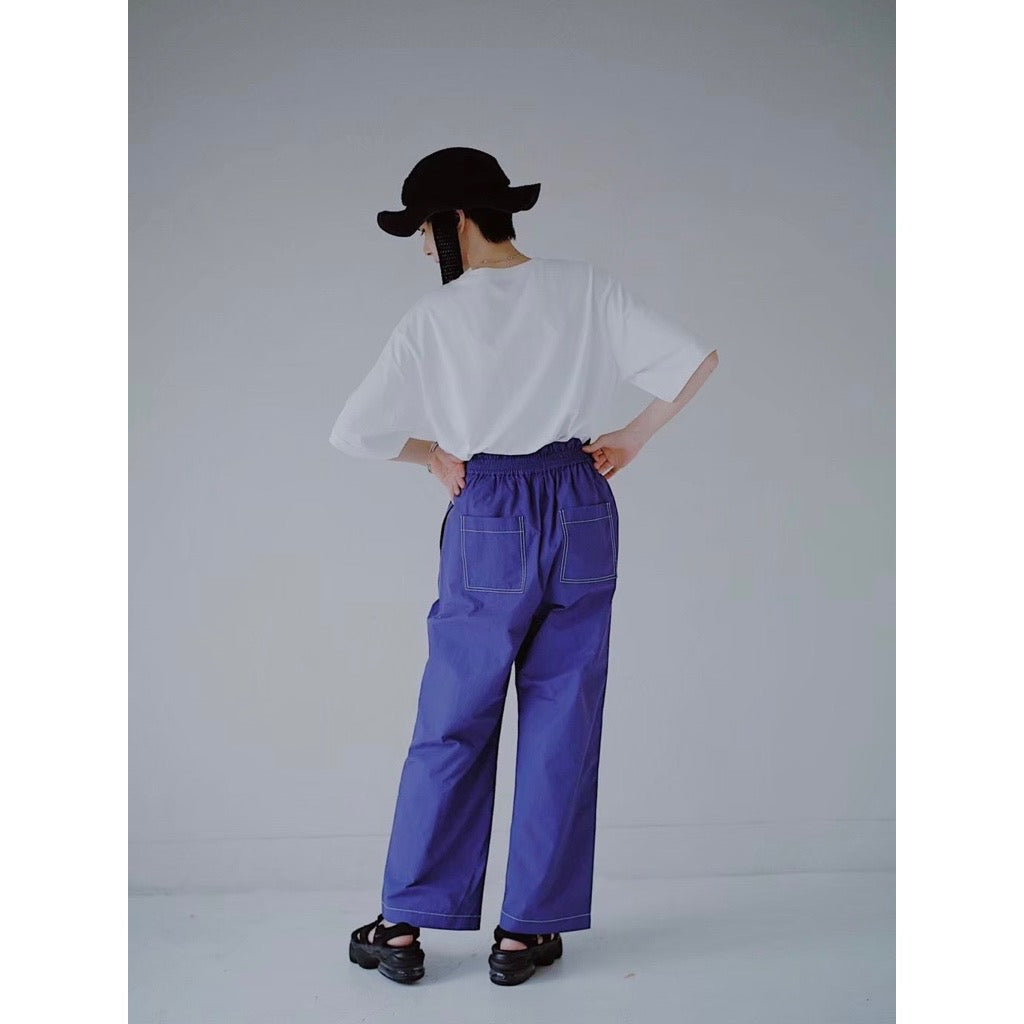 CONTRAST STITCH WIDE PANTS