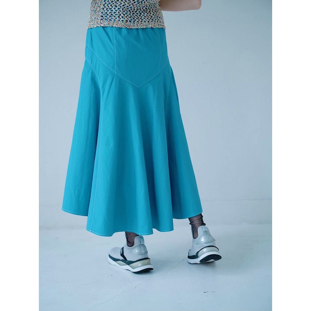 CONTRAST STITCH FLARE SKIRT